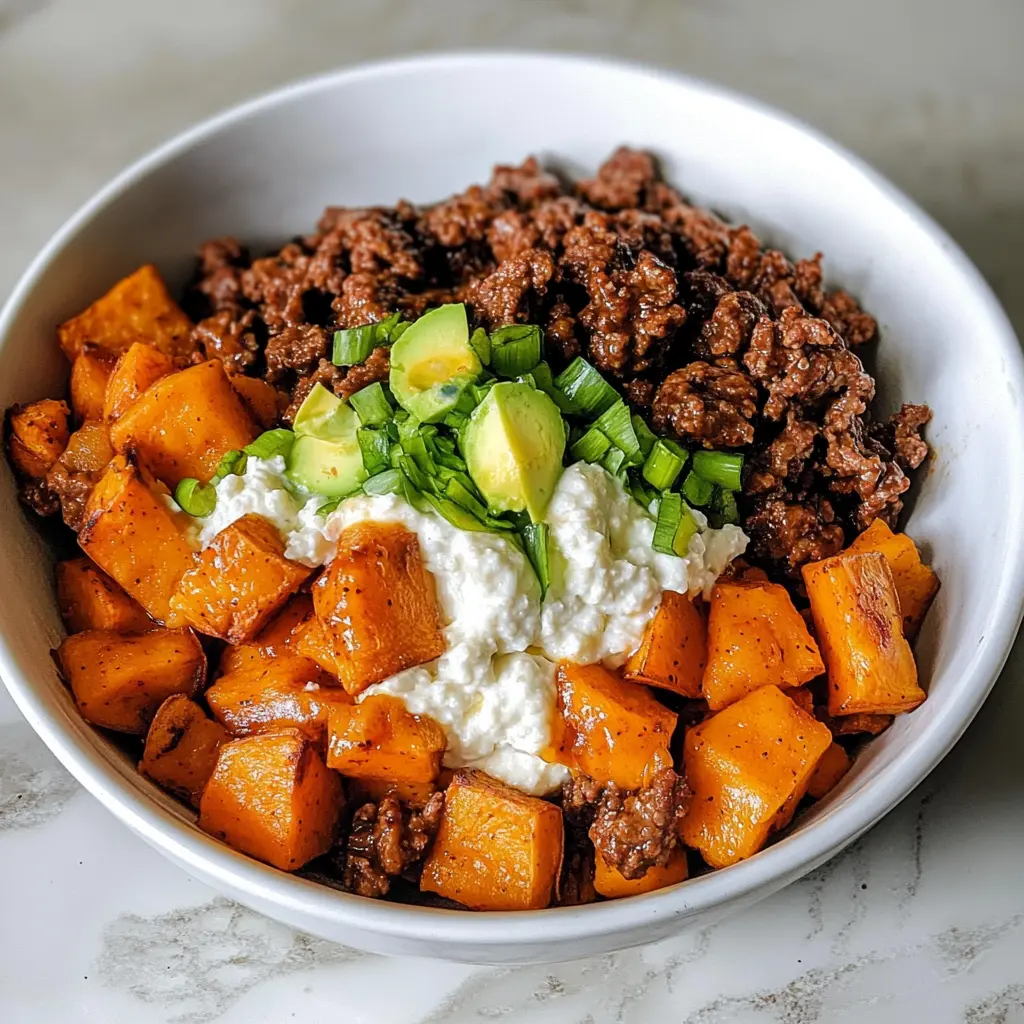 Spicy Sweet Potato Protein Bowl with Whipped Cottage Cheese and Chili Crunch